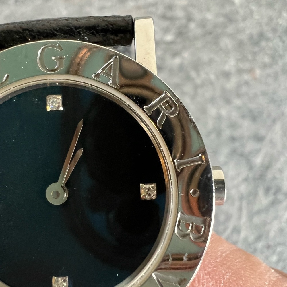 Bvlgari Diamond Black Face Stainless Steel & Black Leather Women's Watch BB26SL - Picture 2 of 13